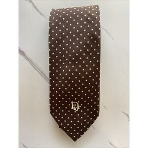 Vintage Christian Dior‎ Rhodes Dark Brown Gold Allover Dot Mens Necktie Tie 56"